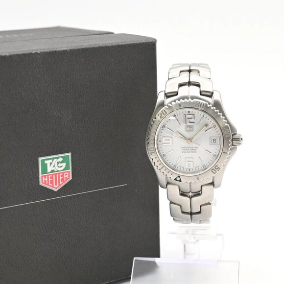 TAG HEUER Link Date Watch 35mm WT5211 Chronograph AT White Dial SS - Picture 1 of 14